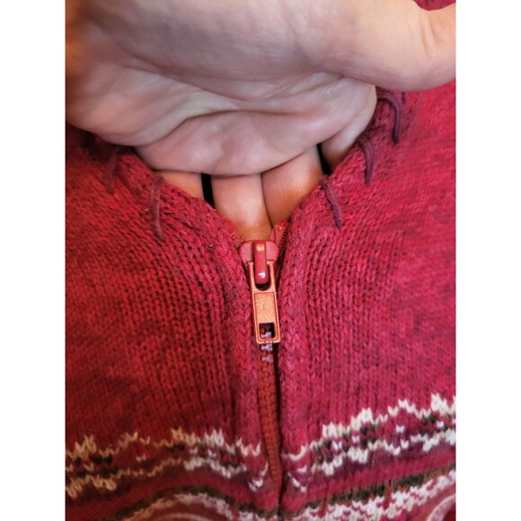 Tiara Vintage 90's Burgundy/White Fair Isle Zip Up Sweater M Apres' Ski Cozy - Picture 5 of 8